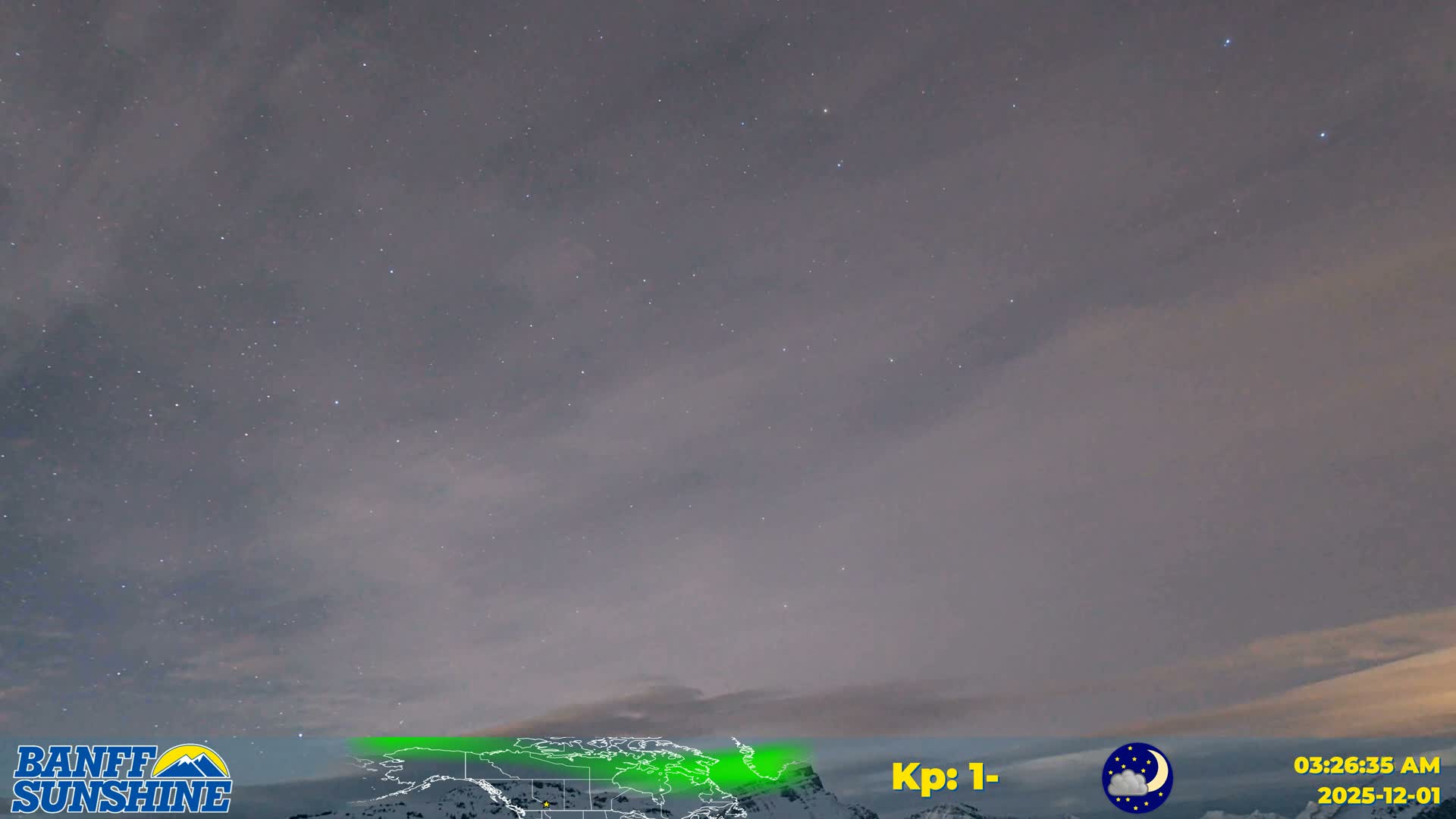 Banff Sunshine Ski Village Mt Bourgeau View & Aurora Borealis/ Northern Lights Live Cam -  Banff, Alberta's Rockies, Alberta, Canada