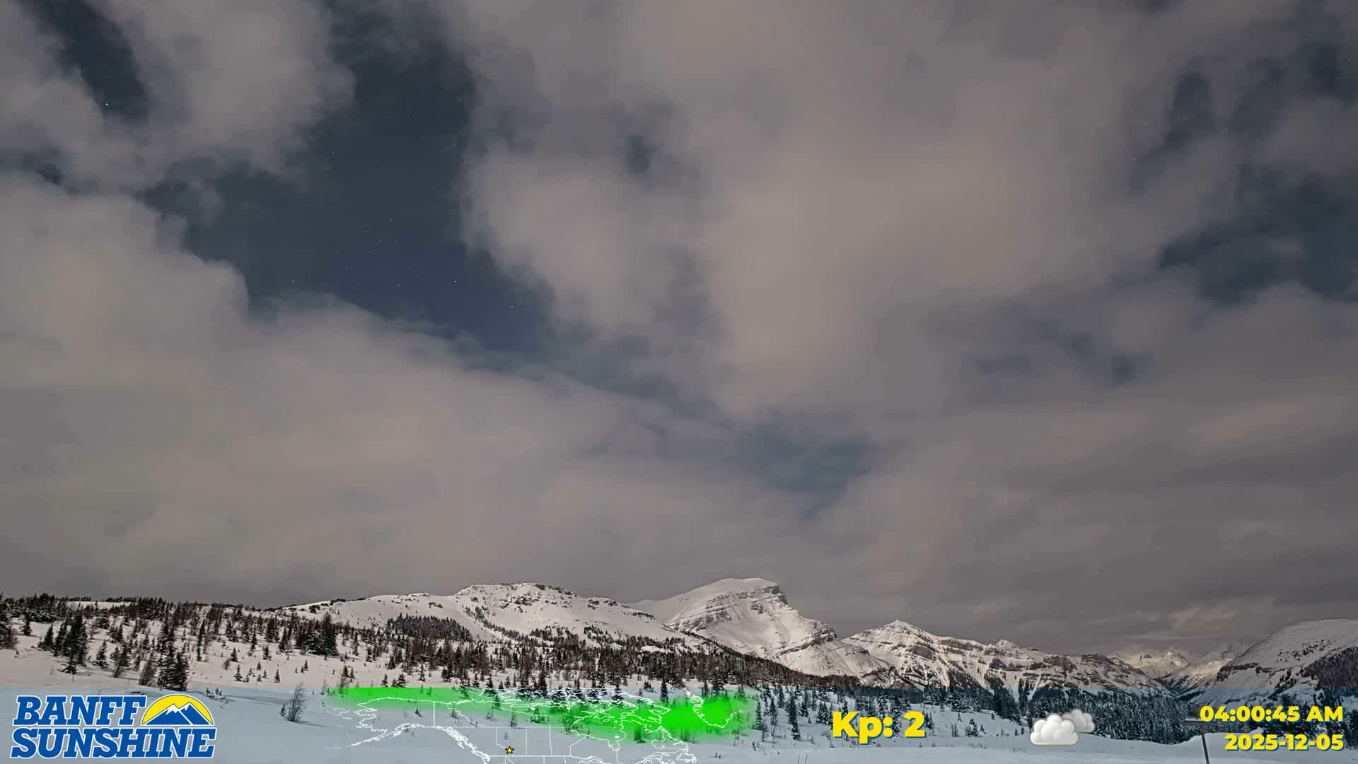 Banff Sunshine Ski Village Mt Bourgeau View & Aurora Borealis/ Northern Lights Live Cam -  Banff, Alberta's Rockies, Alberta, Canada