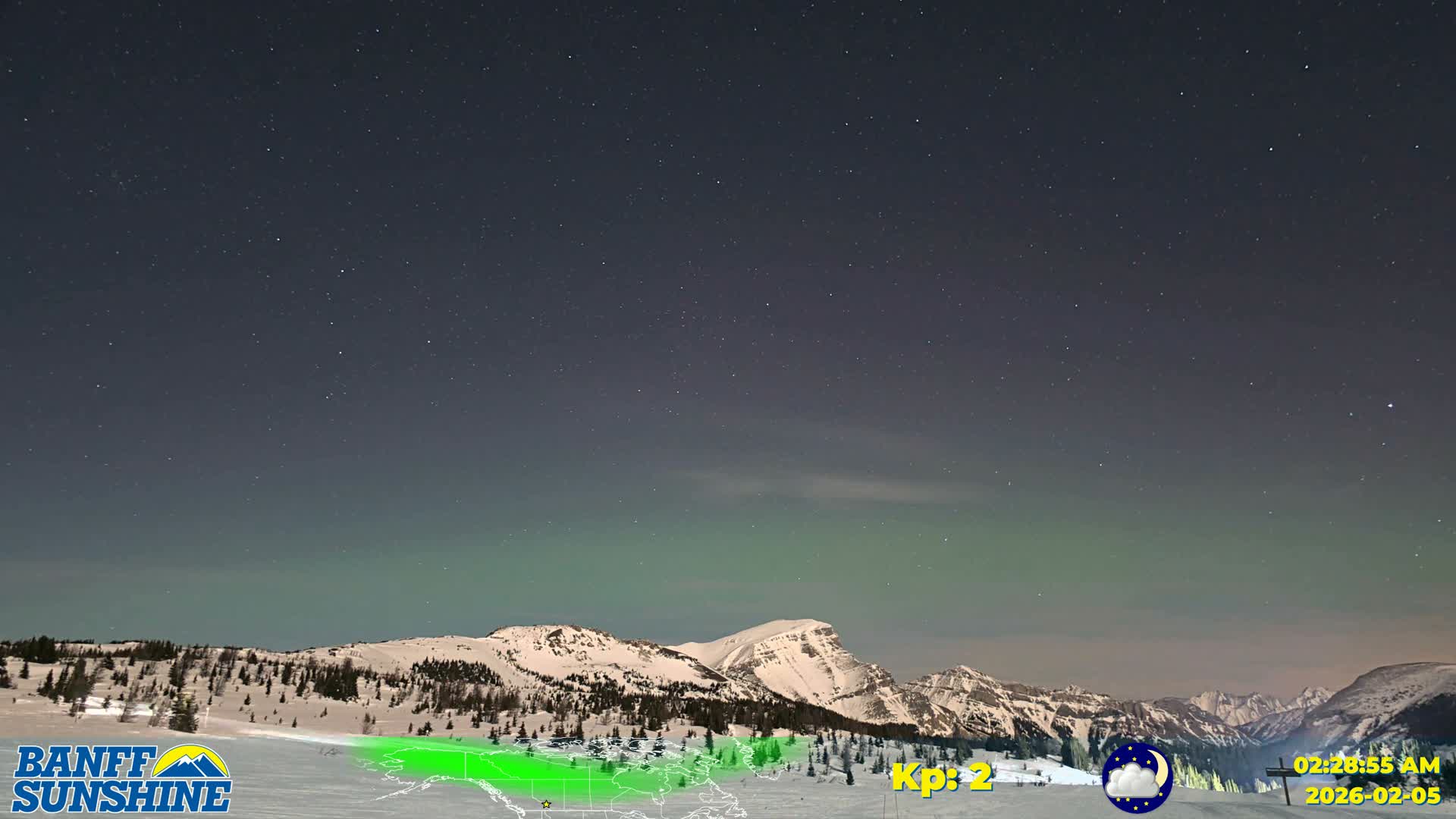 Banff Sunshine Ski Village Mt Bourgeau View & Aurora Borealis/ Northern Lights Live Cam -  Banff, Alberta's Rockies, Alberta, Canada