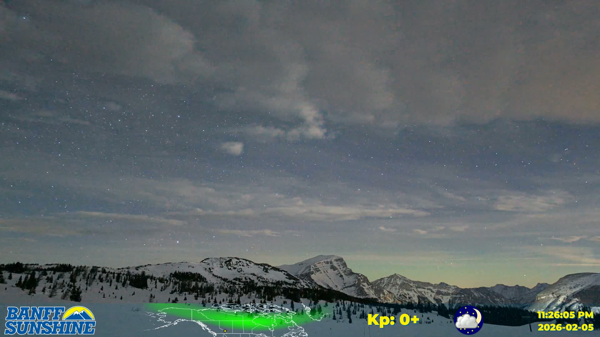 Banff Sunshine Ski Village Mt Bourgeau View & Aurora Borealis/ Northern Lights Live Cam -  Banff, Alberta's Rockies, Alberta, Canada