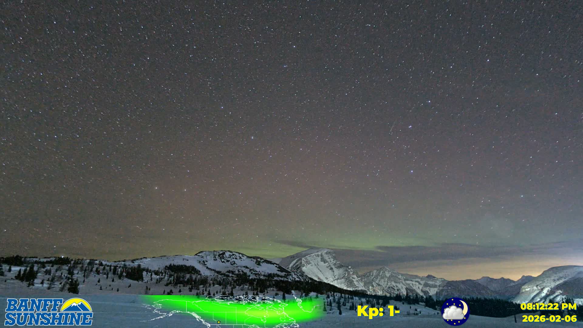Banff Sunshine Ski Village Mt Bourgeau View & Aurora Borealis/ Northern Lights Live Cam -  Banff, Alberta's Rockies, Alberta, Canada