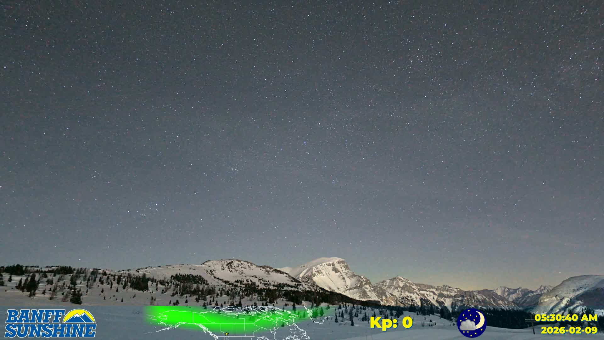 Banff Sunshine Ski Village Mt Bourgeau View & Aurora Borealis/ Northern Lights Live Cam -  Banff, Alberta's Rockies, Alberta, Canada