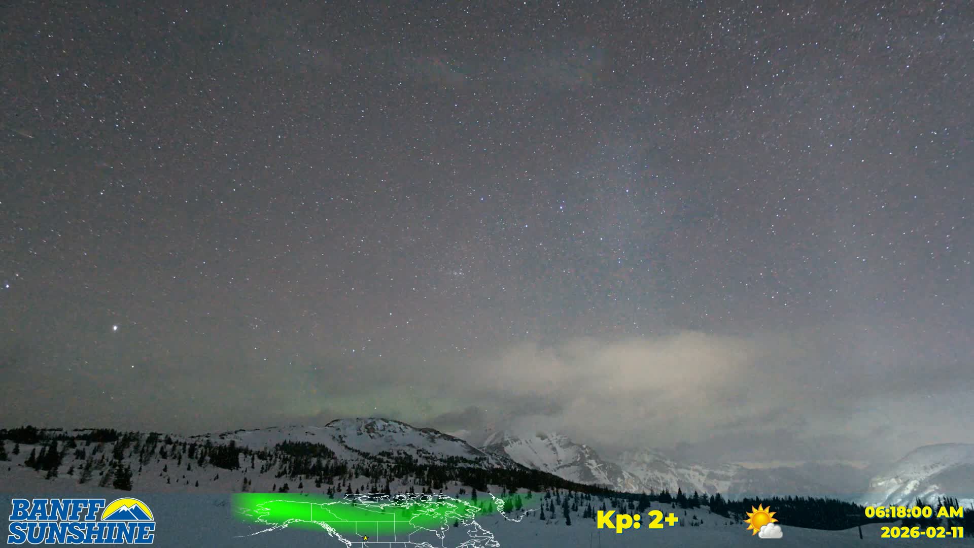 Banff Sunshine Ski Village Mt Bourgeau View & Aurora Borealis/ Northern Lights Live Cam -  Banff, Alberta's Rockies, Alberta, Canada