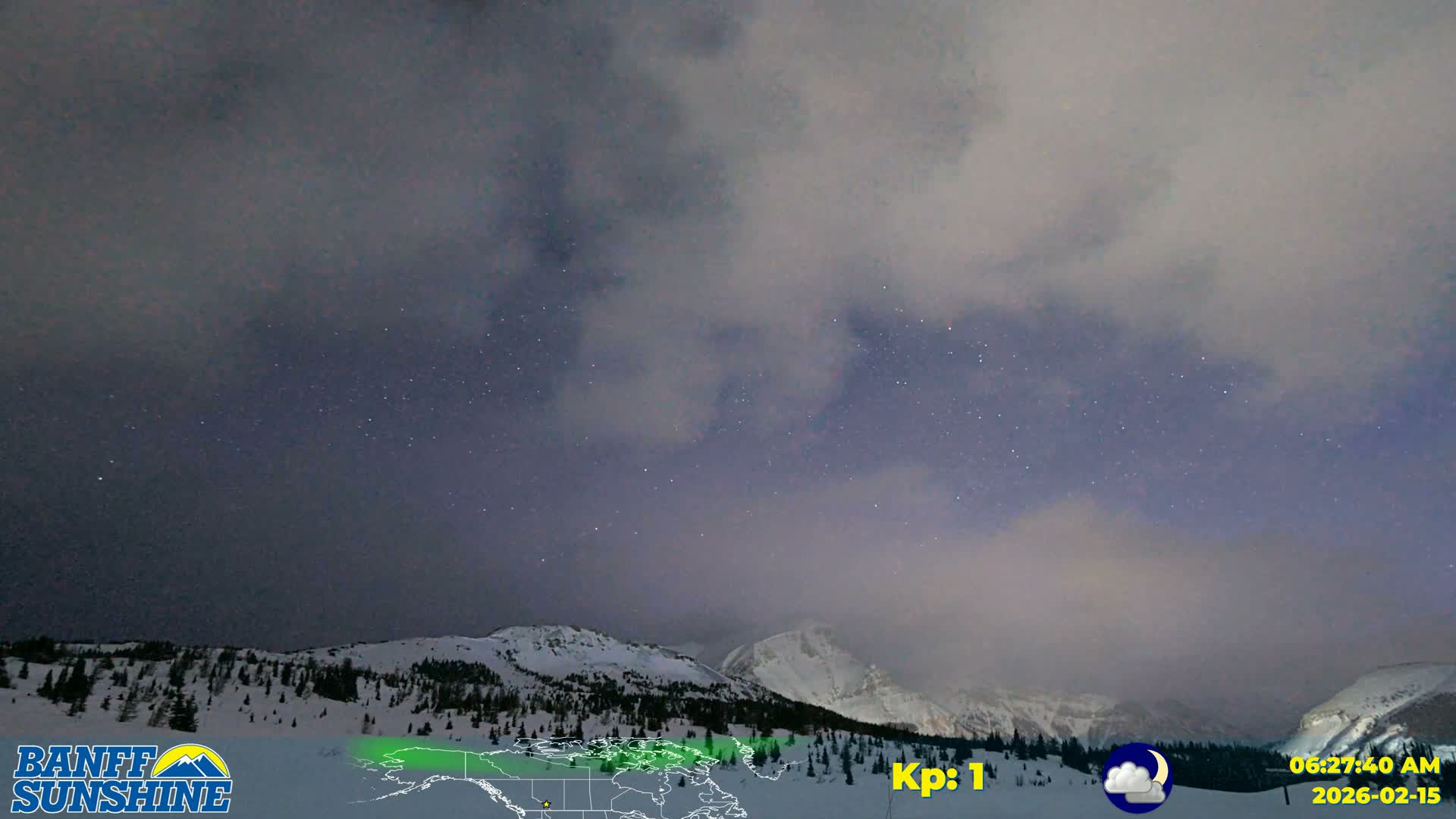 Banff Sunshine Ski Village Mt Bourgeau View & Aurora Borealis/ Northern Lights Live Cam -  Banff, Alberta's Rockies, Alberta, Canada
