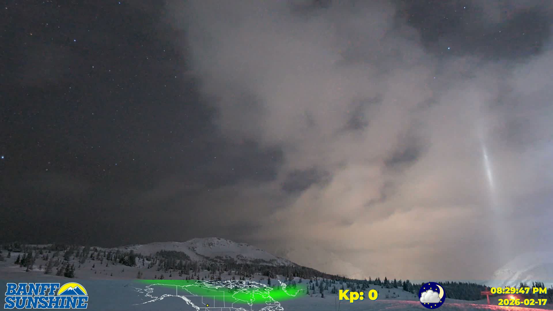 Banff Sunshine Ski Village Mt Bourgeau View & Aurora Borealis/ Northern Lights Live Cam -  Banff, Alberta's Rockies, Alberta, Canada