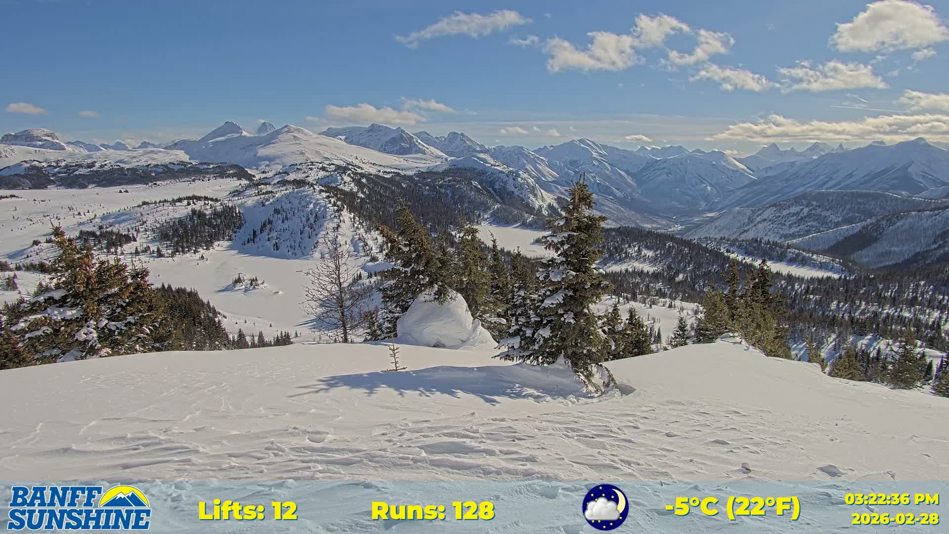 Banff Sunshine Ski Village Rock Isle Lake & Panaromic Rocky Mountain View  Live Cam - Banff, Alberta's Rockies, Alberta, Canada