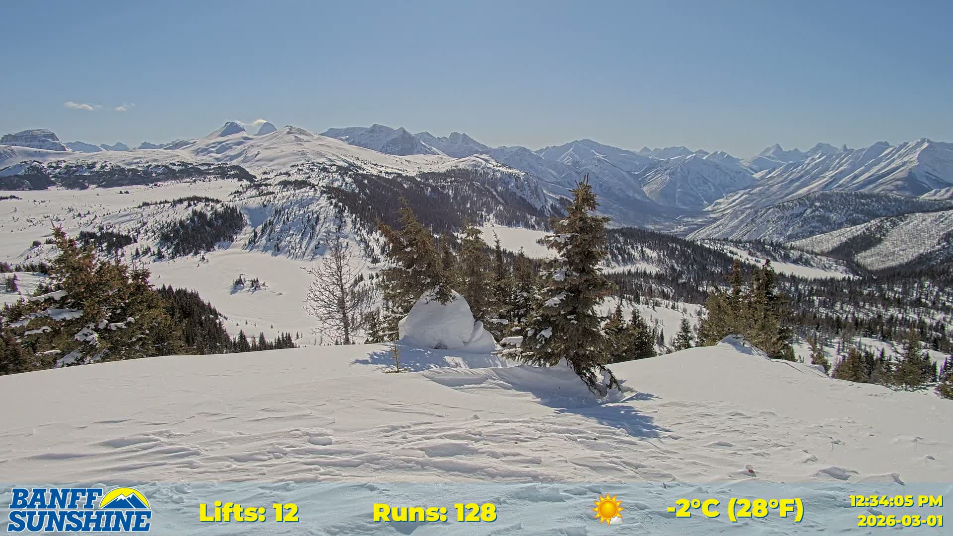 Banff Sunshine Ski Village Rock Isle Lake & Panaromic Rocky Mountain View  Live Cam - Banff, Alberta's Rockies, Alberta, Canada
