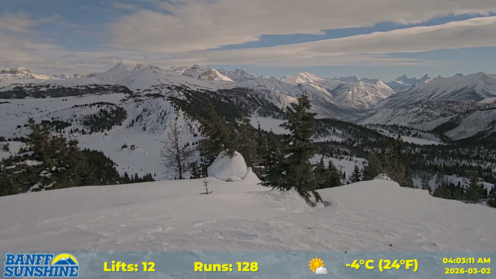 Banff Sunshine Ski Village Rock Isle Lake & Panaromic Rocky Mountain View  Live Cam - Banff, Alberta's Rockies, Alberta, Canada