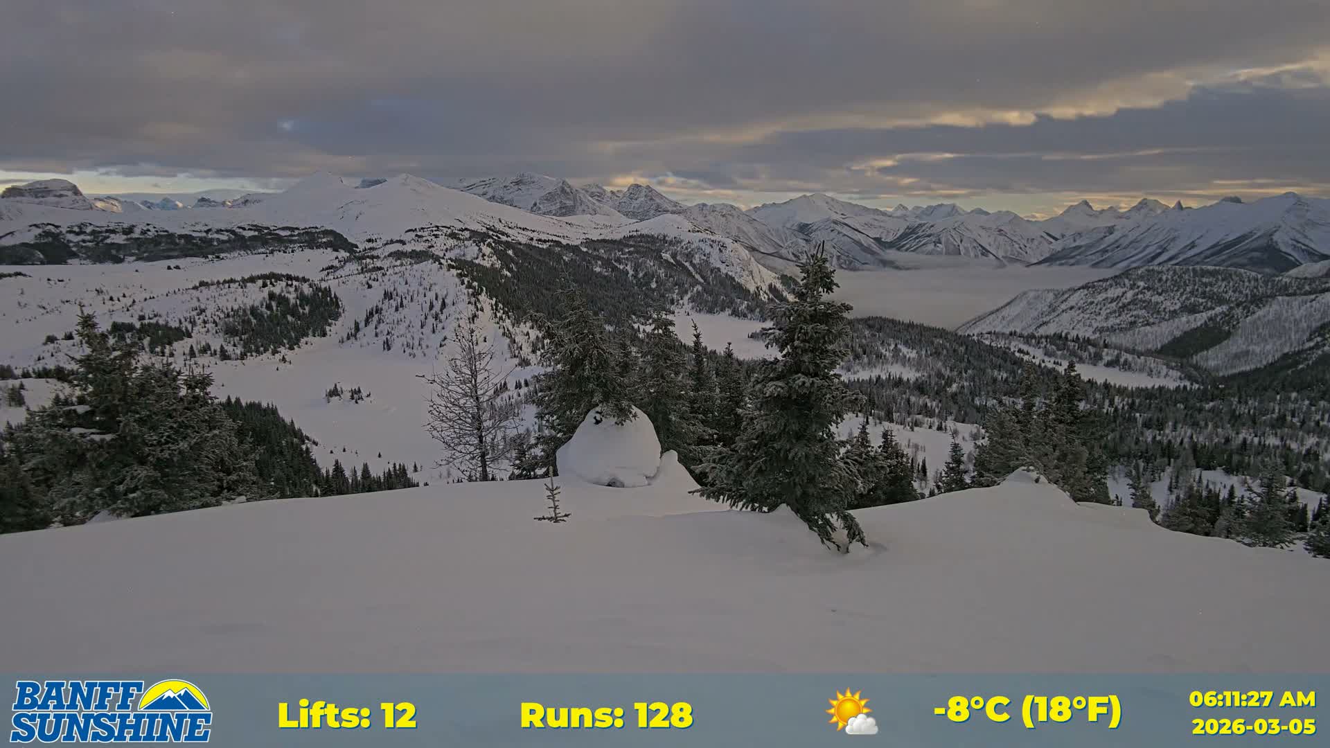 Banff Sunshine Ski Village Rock Isle Lake & Panaromic Rocky Mountain View  Live Cam - Banff, Alberta's Rockies, Alberta, Canada