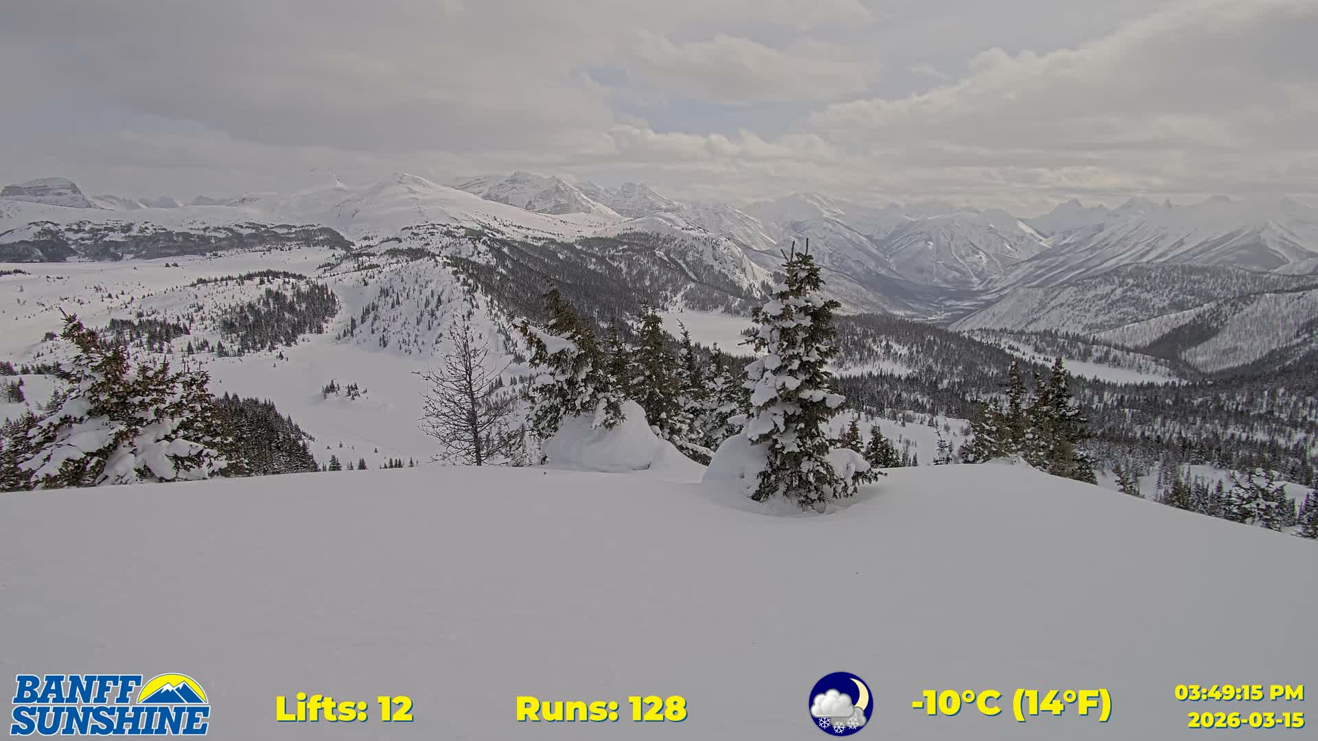 Banff Sunshine Ski Village Rock Isle Lake & Panaromic Rocky Mountain View  Live Cam - Banff, Alberta's Rockies, Alberta, Canada