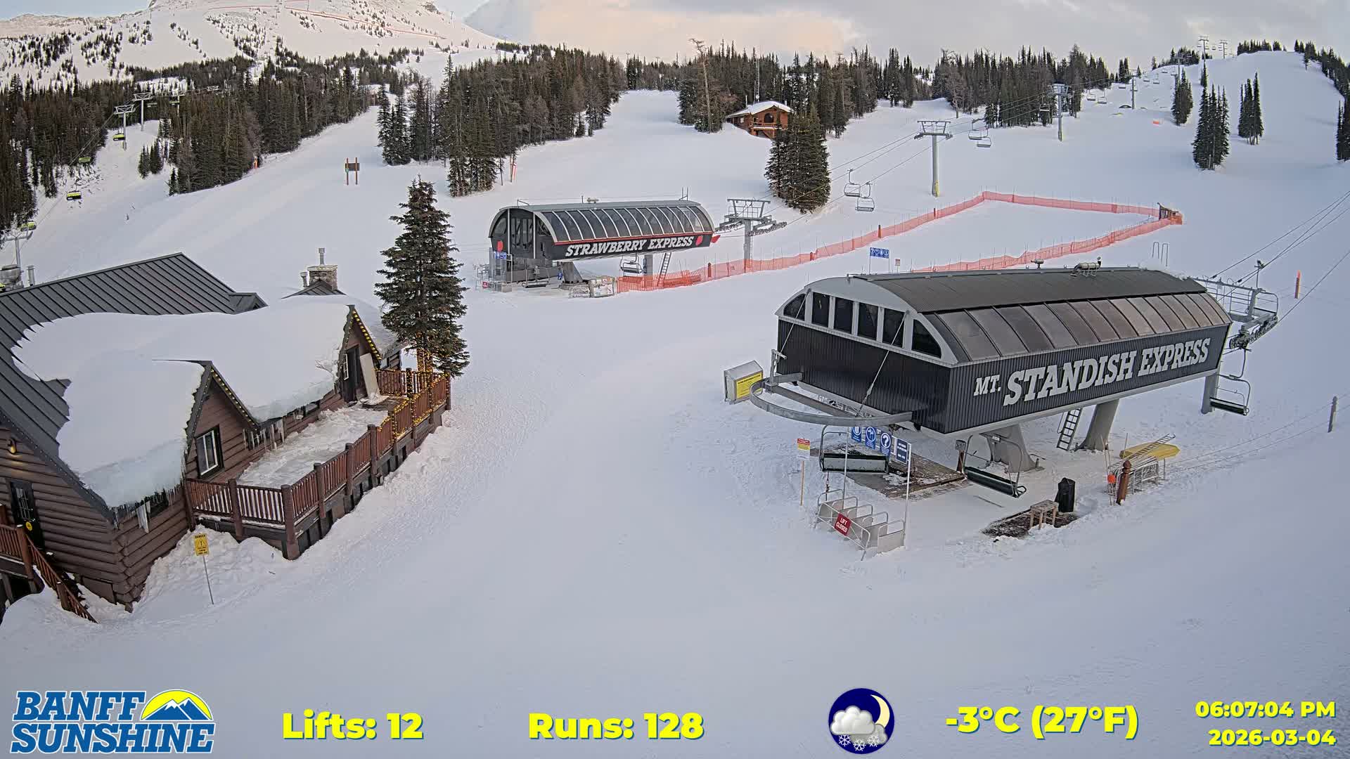 Banff, Sunshine Ski Village Mountain Lodge &  Ski Lifts Live Cam - Banff, Alberta's Rockies, Alberta, Canada