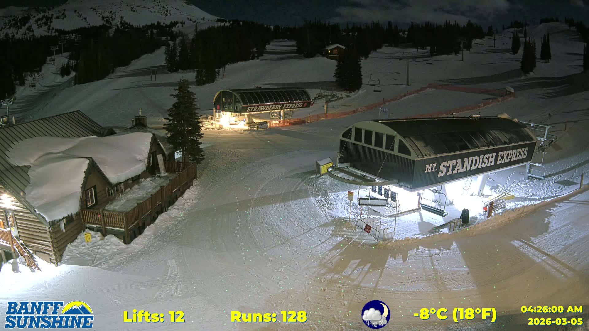 Banff, Sunshine Ski Village Mountain Lodge &  Ski Lifts Live Cam - Banff, Alberta's Rockies, Alberta, Canada