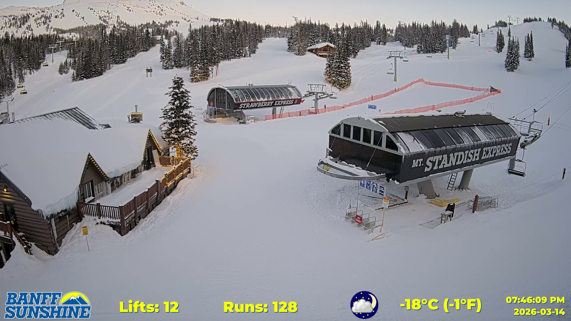 Banff, Sunshine Ski Village Mountain Lodge &  Ski Lifts Live Cam - Banff, Alberta's Rockies, Alberta, Canada