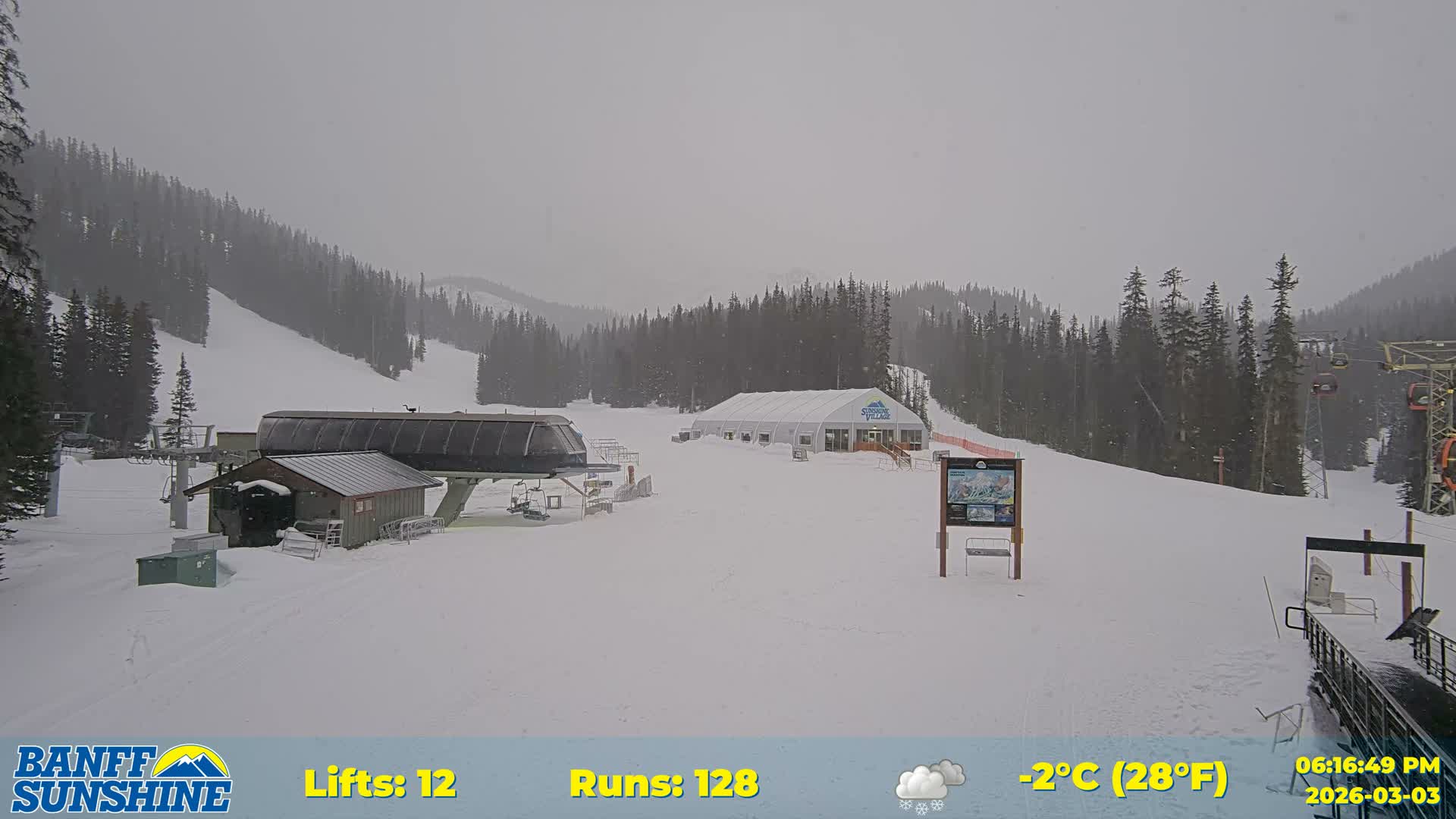 Banff, Sunshine Ski Center Goat’s Eye Base Live Cam - Banff, Alberta's Rockies, Alberta, Canada