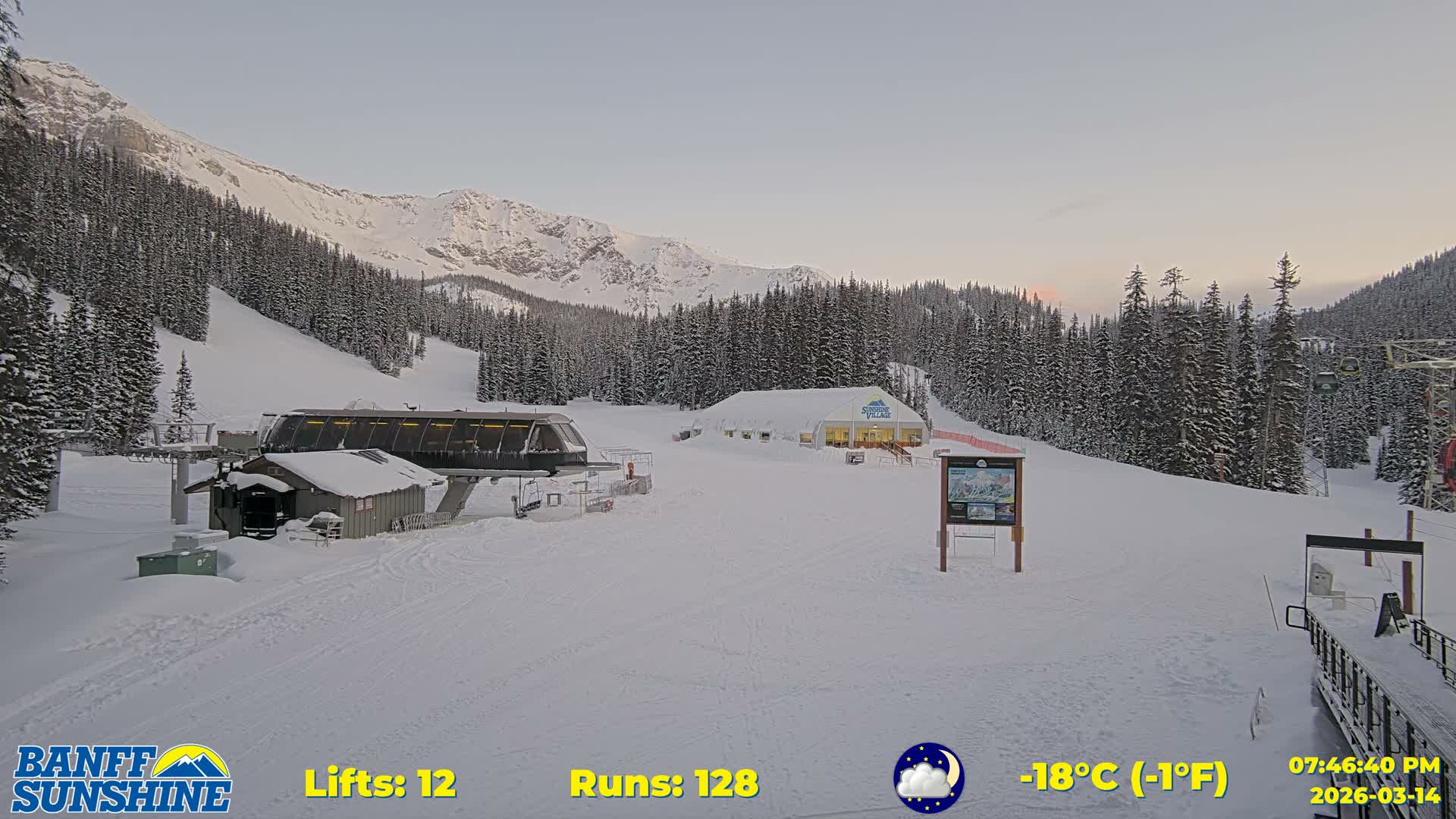 Banff, Sunshine Ski Center Goat’s Eye Base Live Cam - Banff, Alberta's Rockies, Alberta, Canada