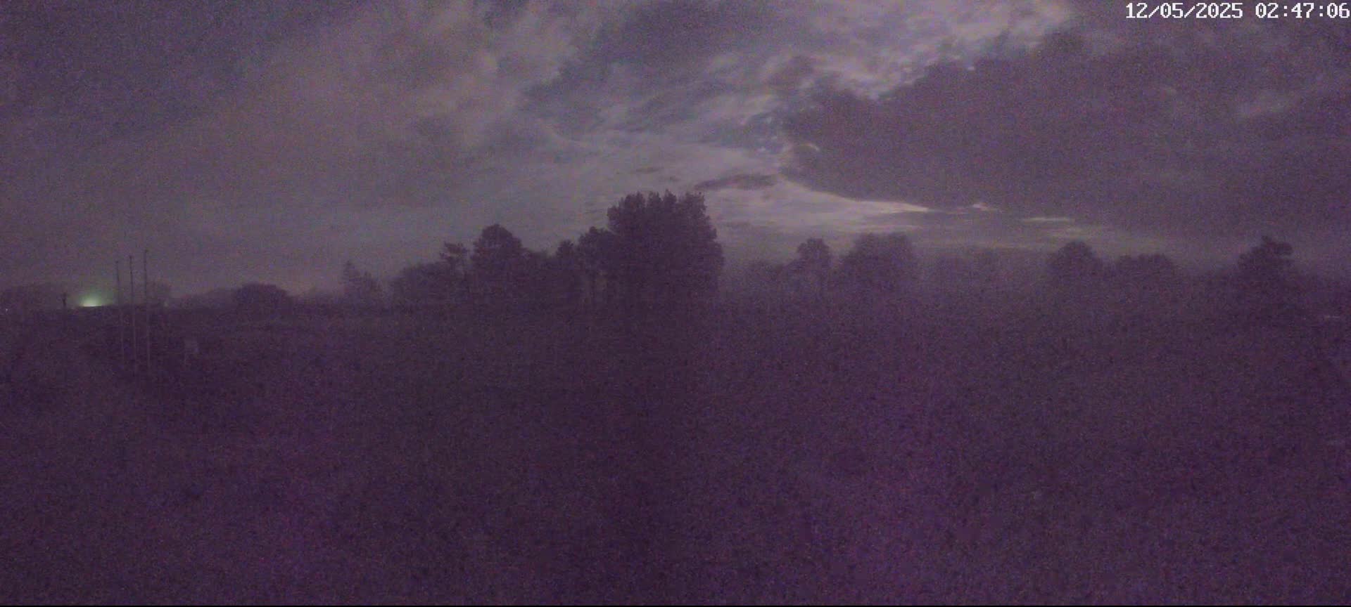 A dark, foggy landscape is visible under a cloudy night sky.