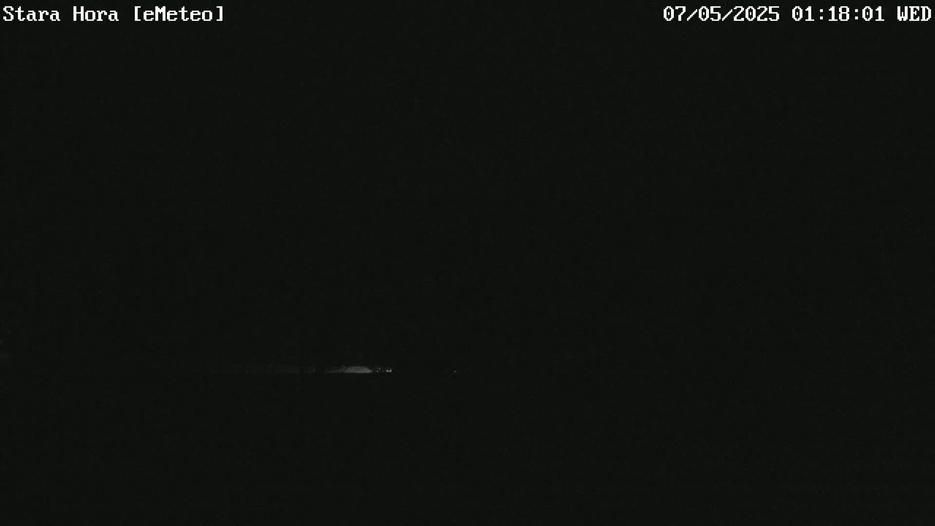 A dark, nighttime scene shows a faint, distant light source on the horizon.