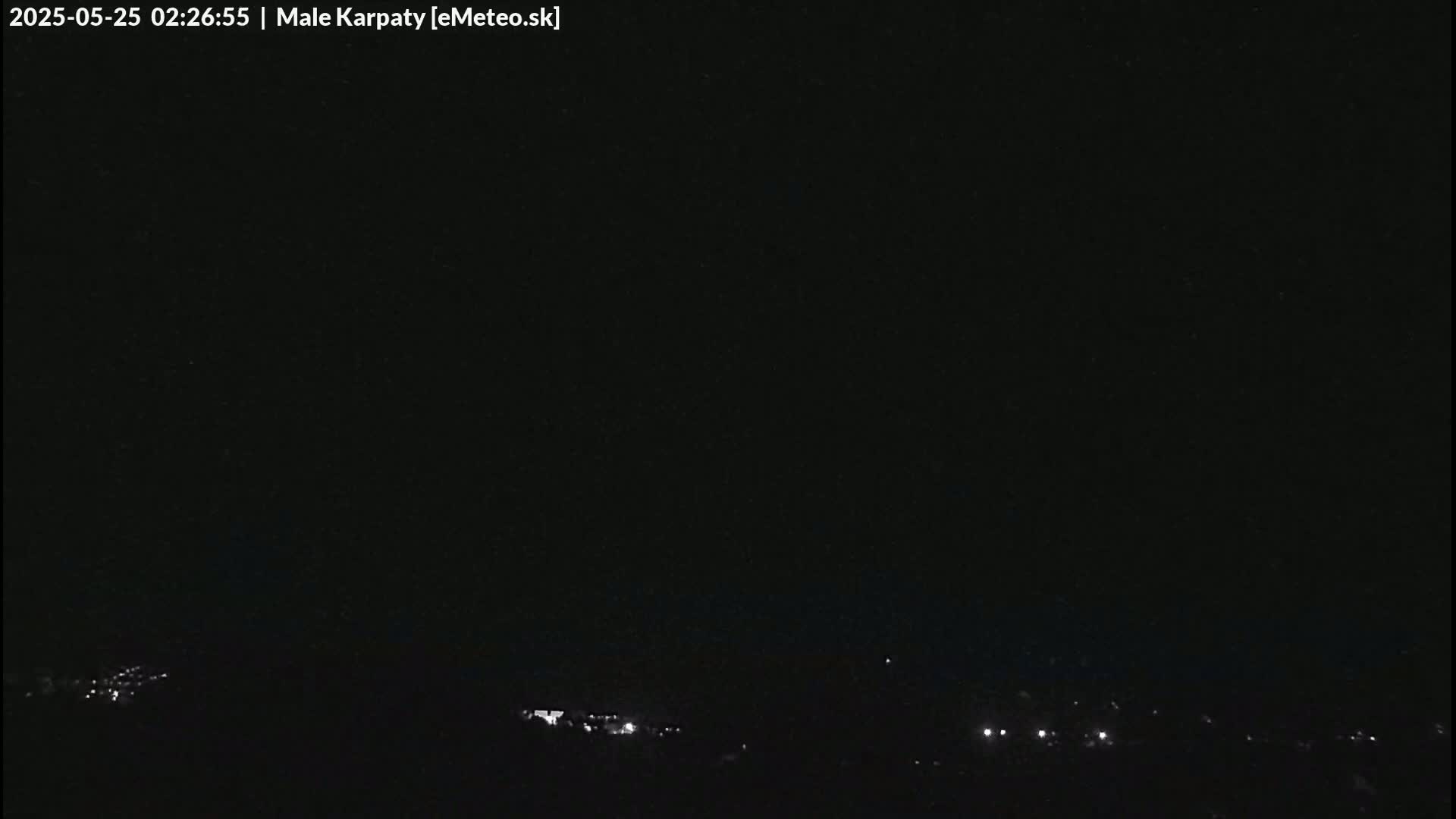 A nighttime long shot shows a dark sky over a dimly lit landscape.
