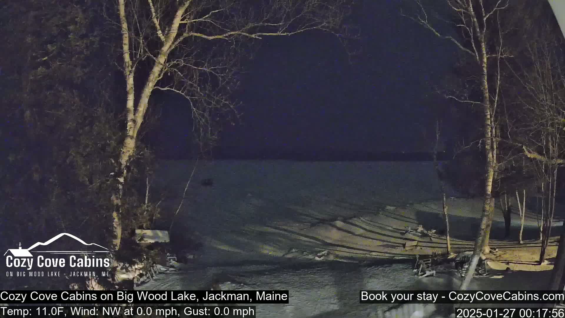 Cozy Cove Cabins, Wood Pond Live Cam - Jackman, Maine,  USA
