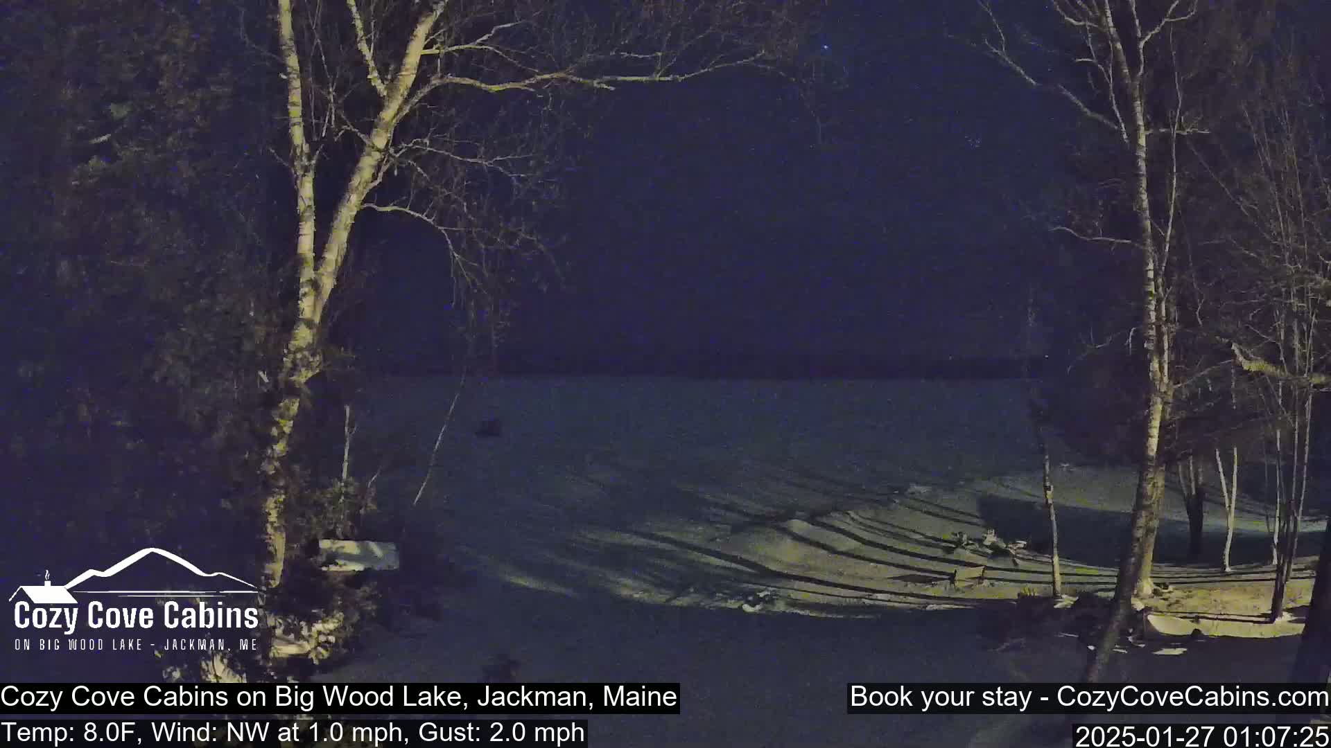 Cozy Cove Cabins, Wood Pond Live Cam - Jackman, Maine,  USA