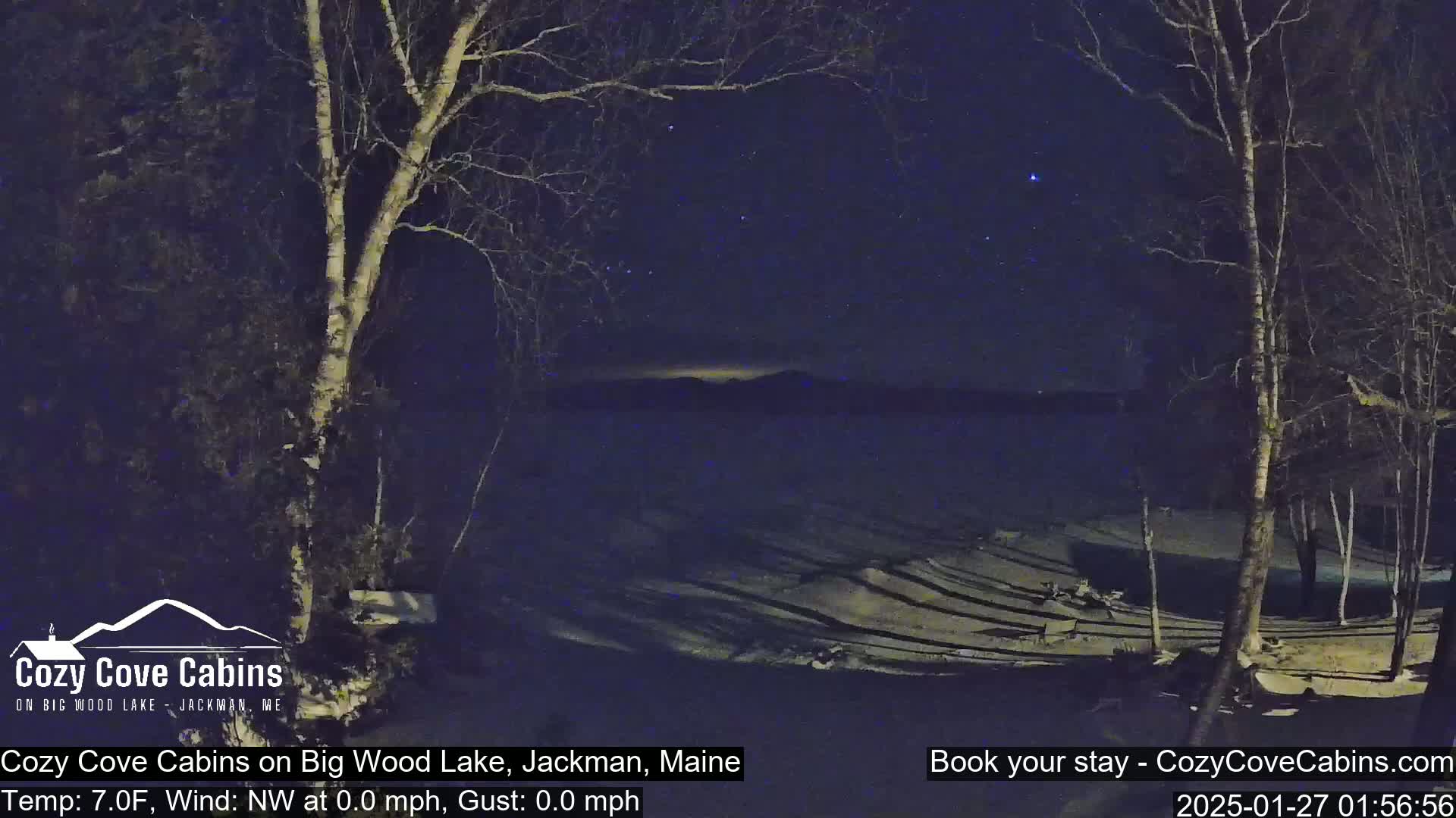 Cozy Cove Cabins, Wood Pond Live Cam - Jackman, Maine,  USA