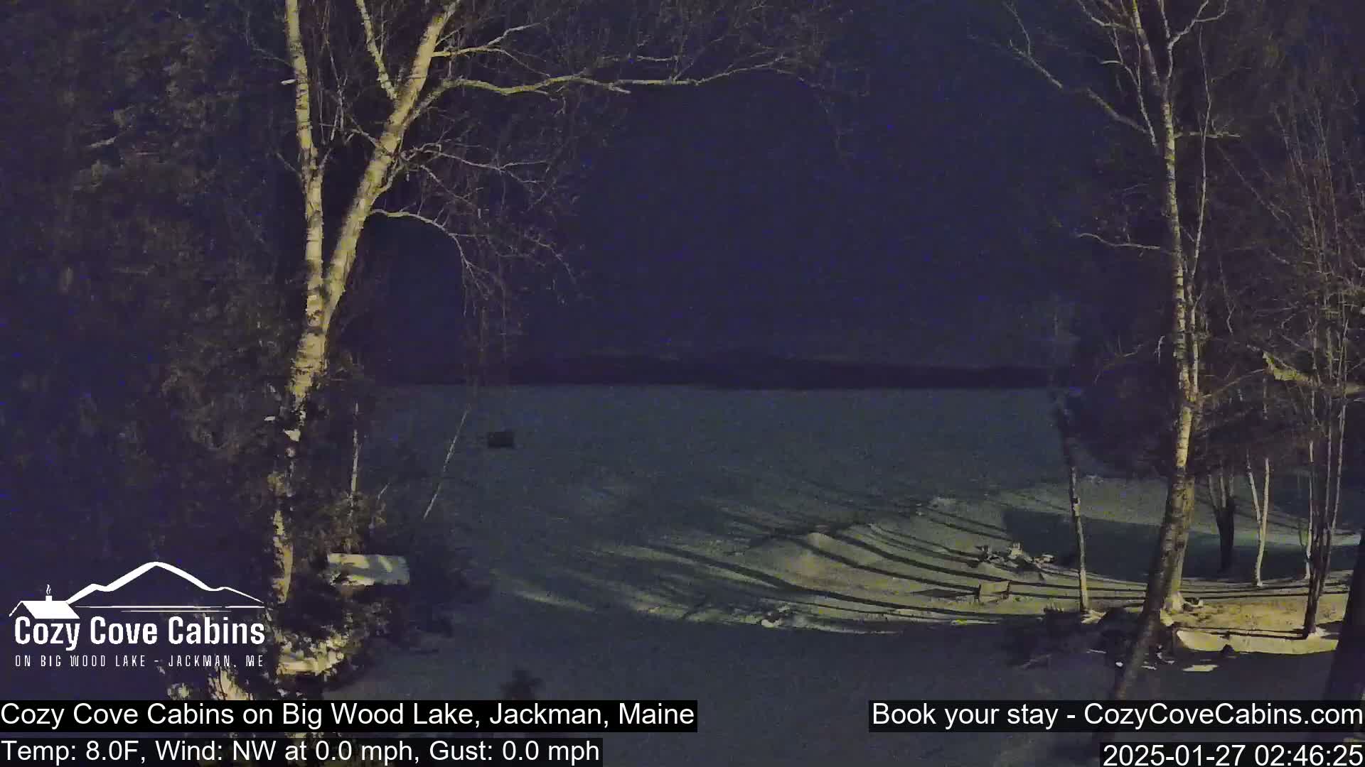 Cozy Cove Cabins, Wood Pond Live Cam - Jackman, Maine,  USA