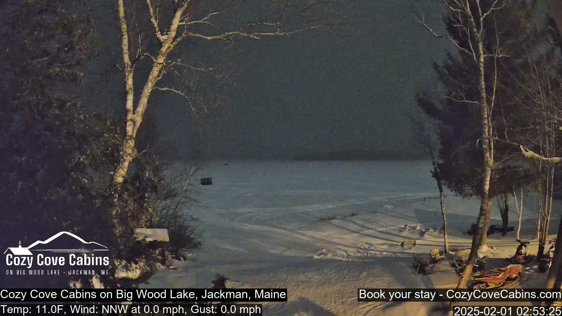 Cozy Cove Cabins, Wood Pond Live Cam - Jackman, Maine,  USA
