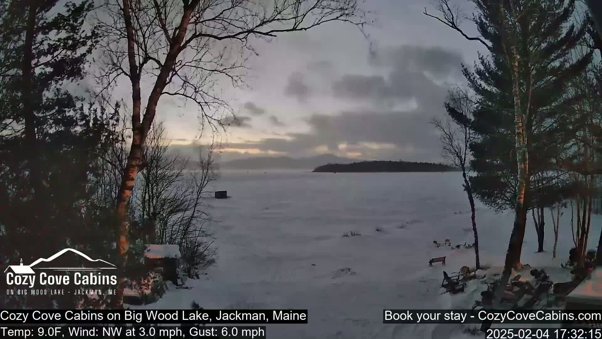 Cozy Cove Cabins, Wood Pond Live Cam - Jackman, Maine,  USA