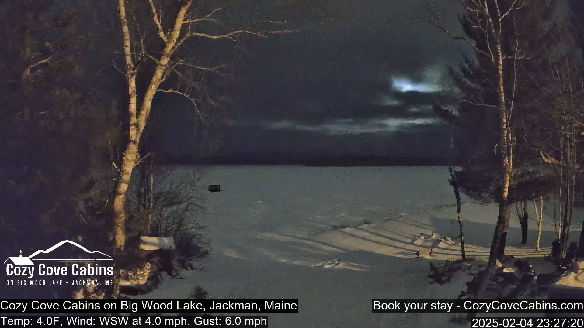 Cozy Cove Cabins, Wood Pond Live Cam - Jackman, Maine,  USA