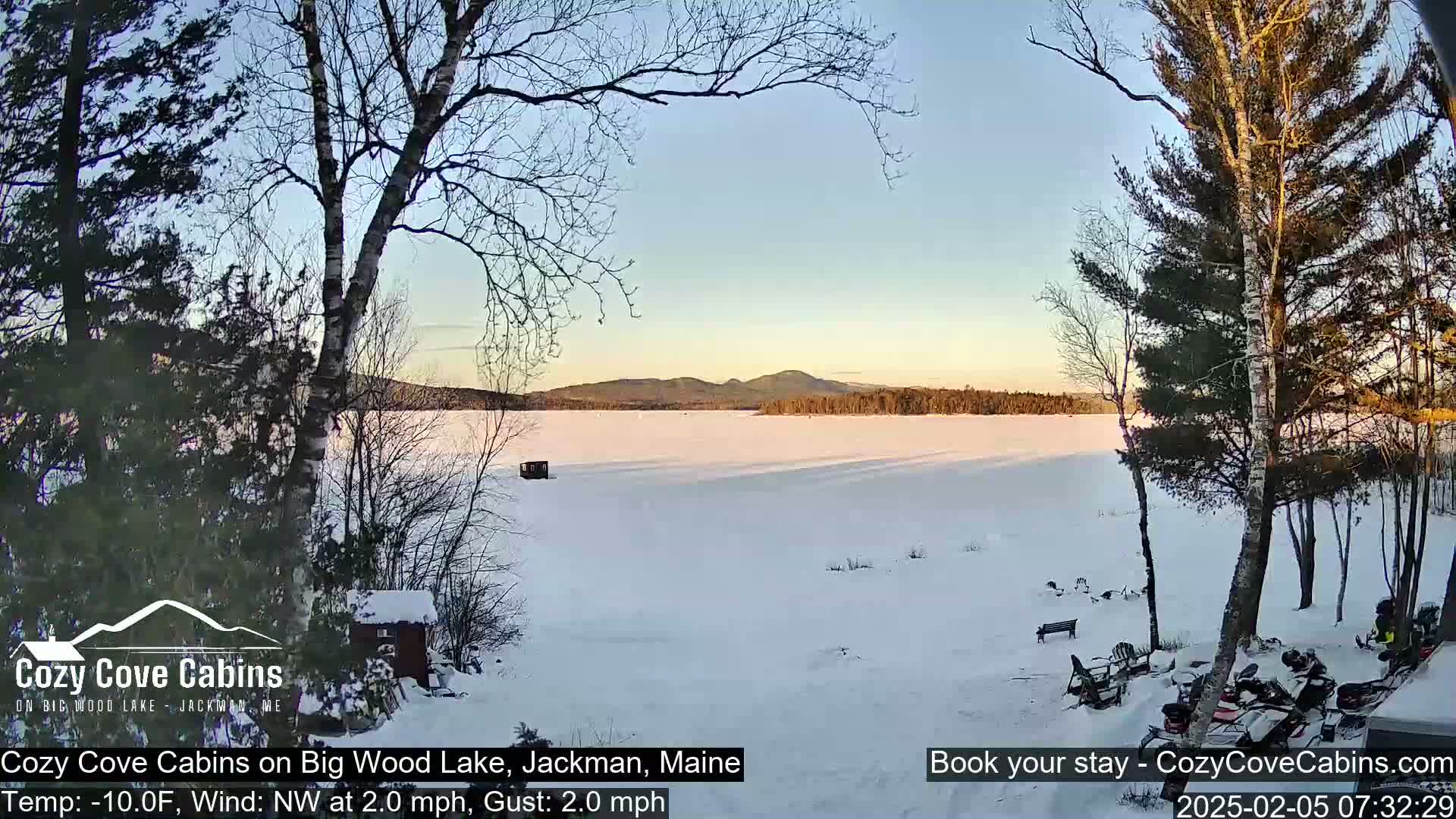 Cozy Cove Cabins, Wood Pond Live Cam - Jackman, Maine,  USA