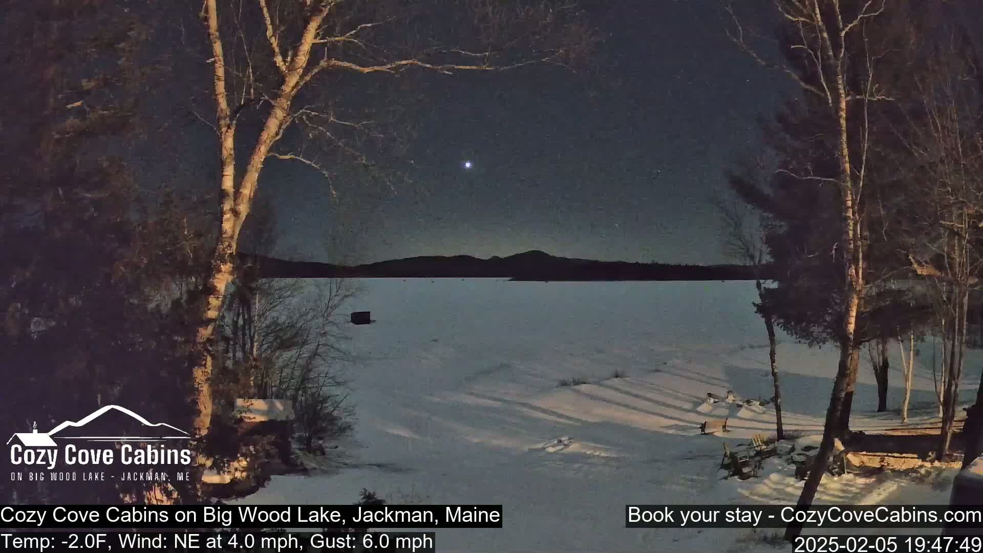Cozy Cove Cabins, Wood Pond Live Cam - Jackman, Maine,  USA