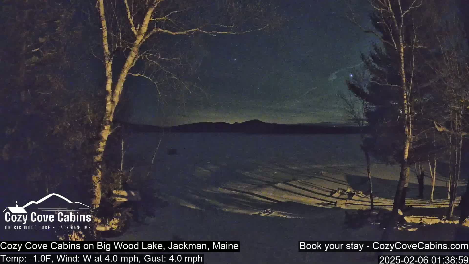 Cozy Cove Cabins, Wood Pond Live Cam - Jackman, Maine,  USA
