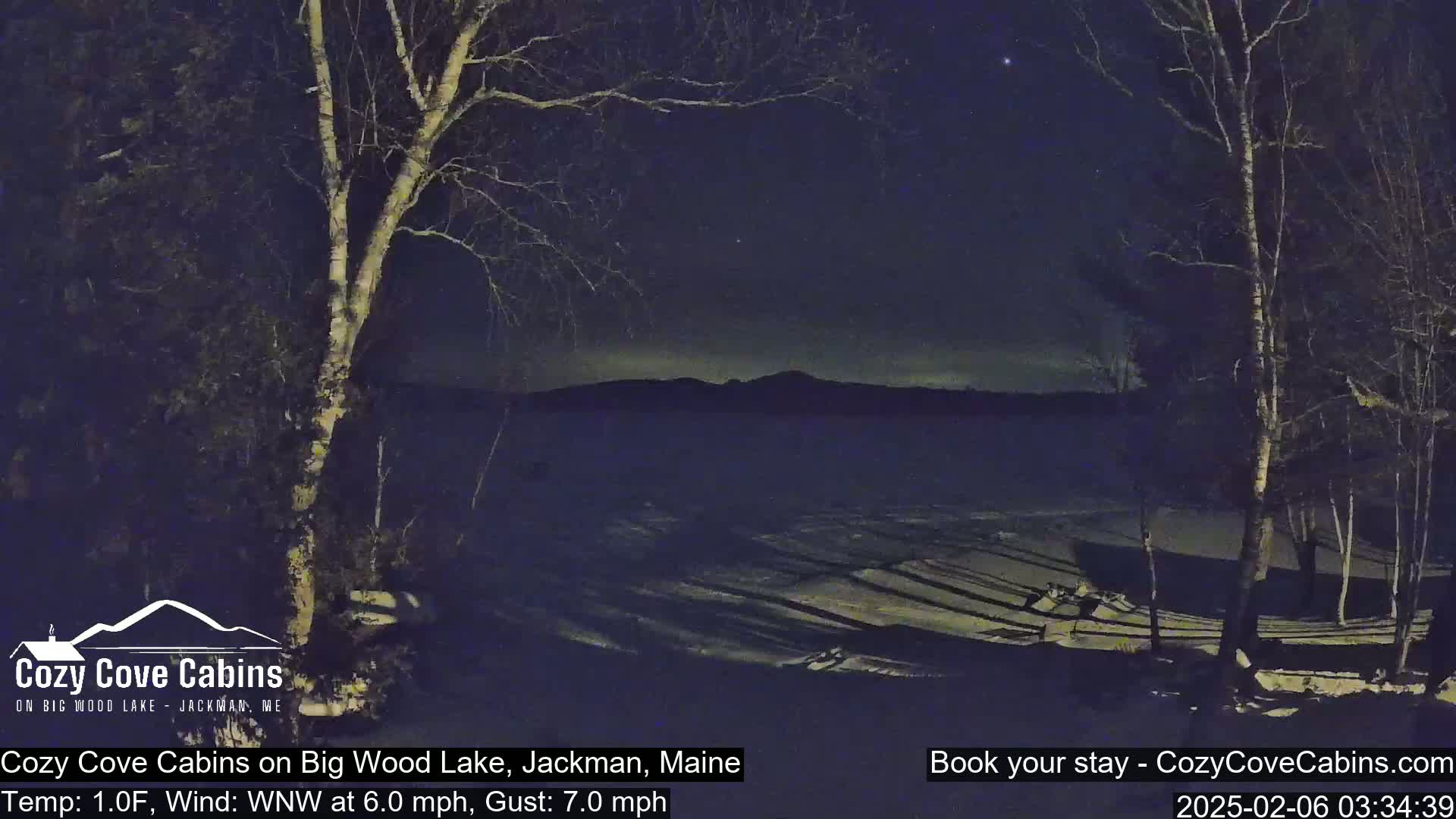 Cozy Cove Cabins, Wood Pond Live Cam - Jackman, Maine,  USA
