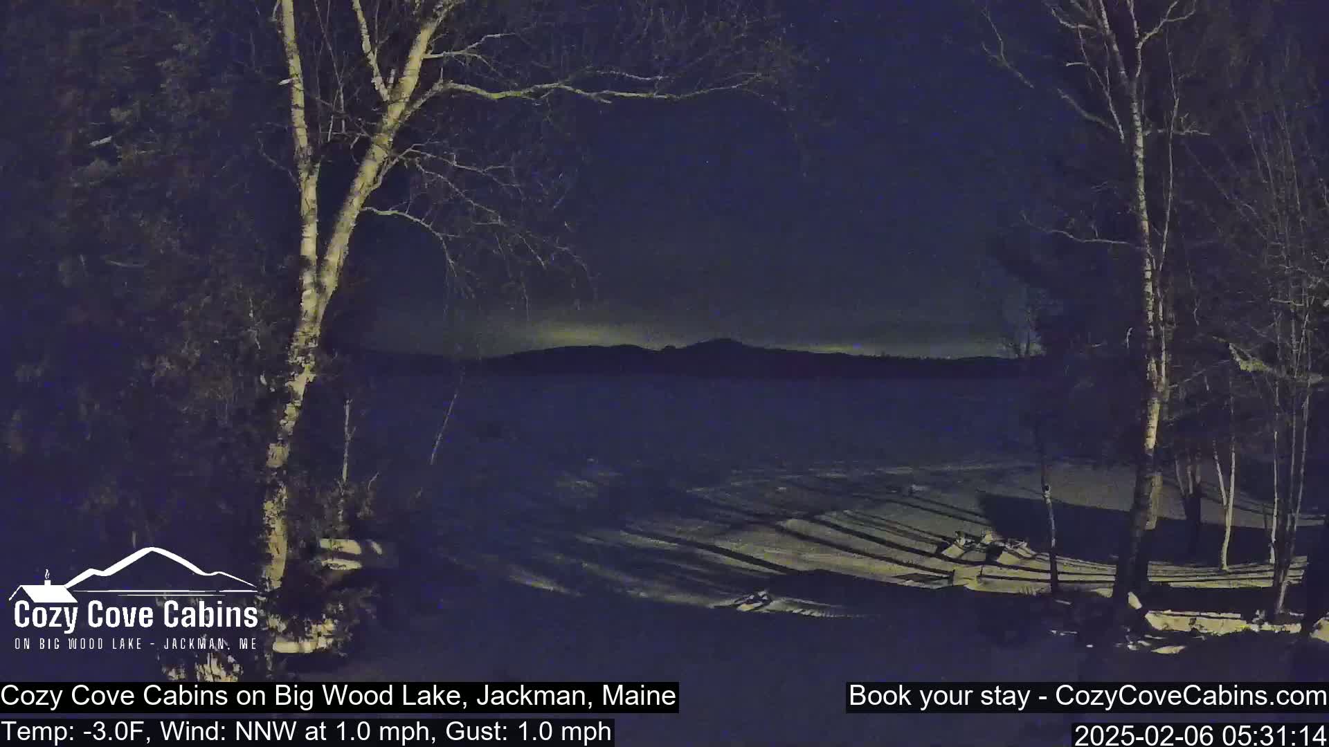 Cozy Cove Cabins, Wood Pond Live Cam - Jackman, Maine,  USA