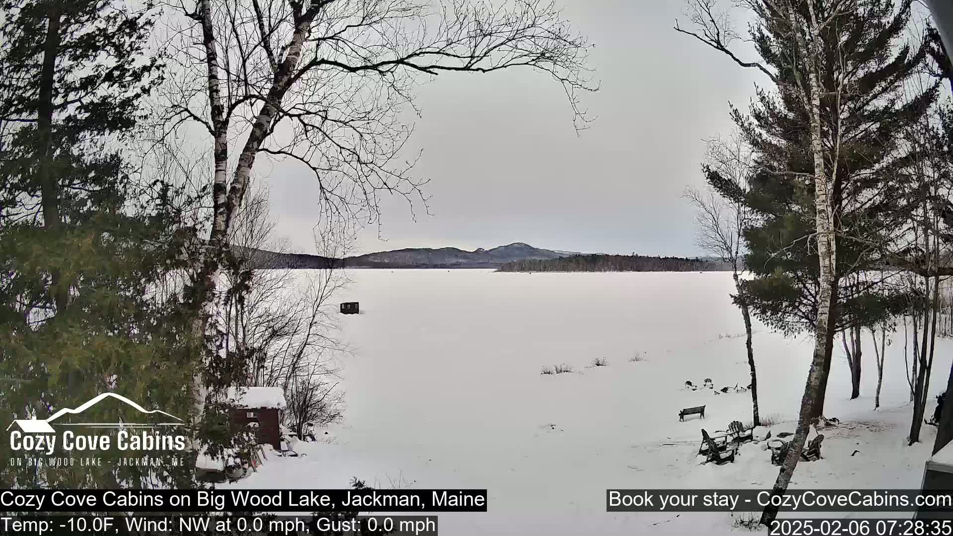 Cozy Cove Cabins, Wood Pond Live Cam - Jackman, Maine,  USA