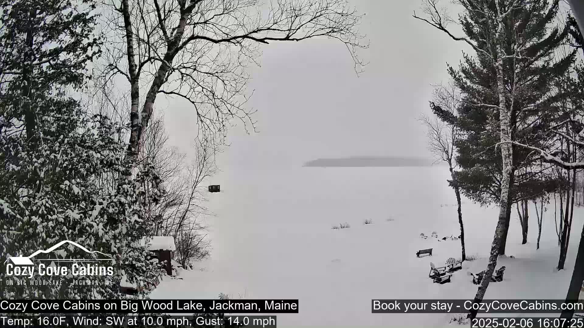 Cozy Cove Cabins, Wood Pond Live Cam - Jackman, Maine,  USA