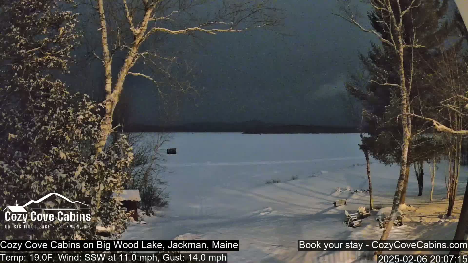 Cozy Cove Cabins, Wood Pond Live Cam - Jackman, Maine,  USA