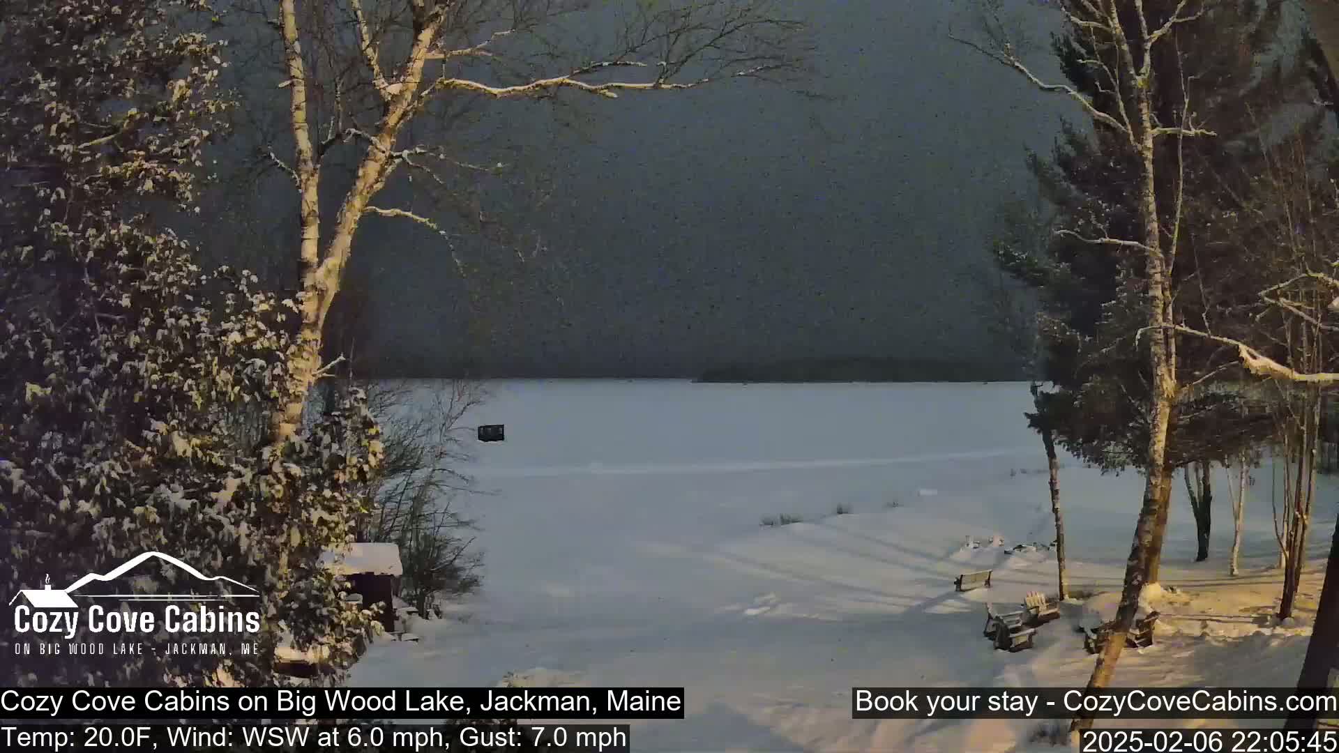 Cozy Cove Cabins, Wood Pond Live Cam - Jackman, Maine,  USA