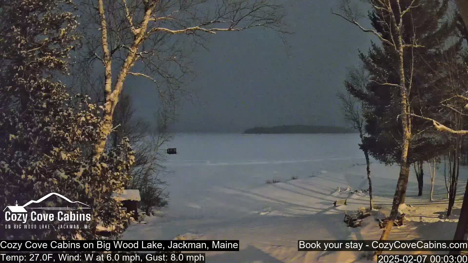Cozy Cove Cabins, Wood Pond Live Cam - Jackman, Maine,  USA
