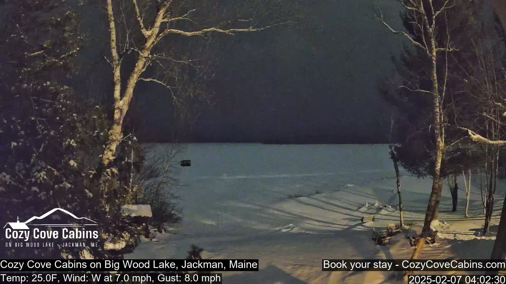 Cozy Cove Cabins, Wood Pond Live Cam - Jackman, Maine,  USA