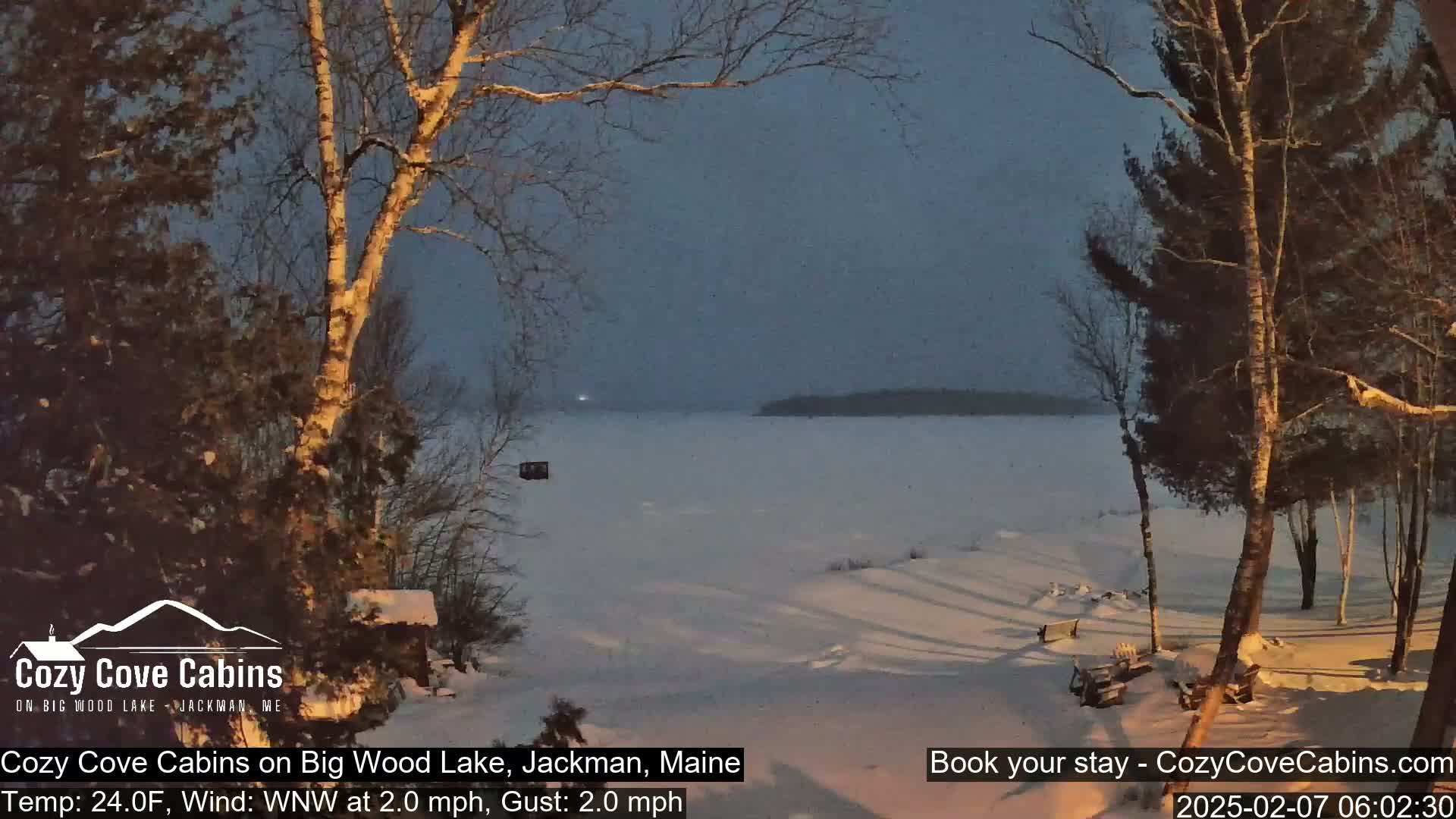 Cozy Cove Cabins, Wood Pond Live Cam - Jackman, Maine,  USA