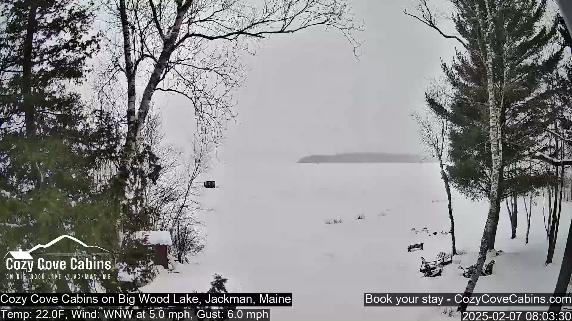Cozy Cove Cabins, Wood Pond Live Cam - Jackman, Maine,  USA