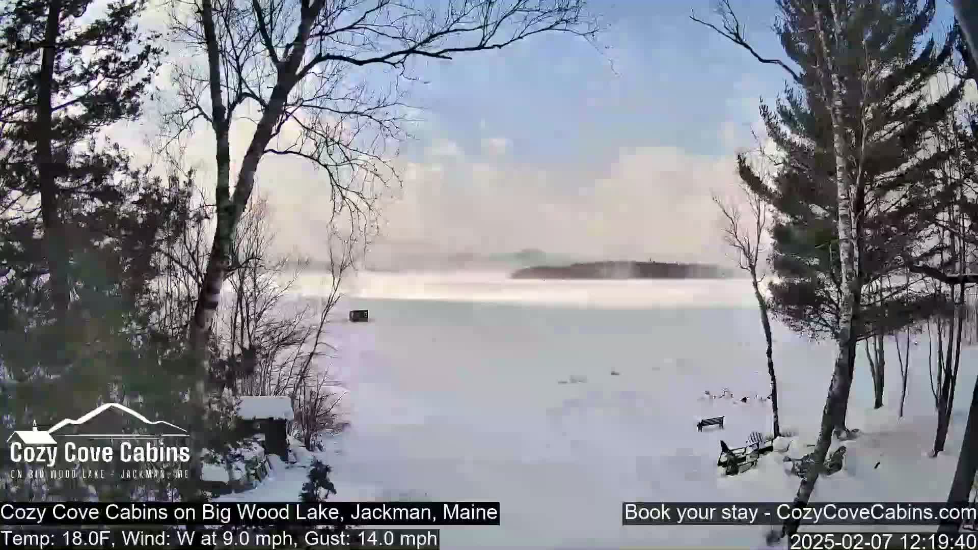 Cozy Cove Cabins, Wood Pond Live Cam - Jackman, Maine,  USA