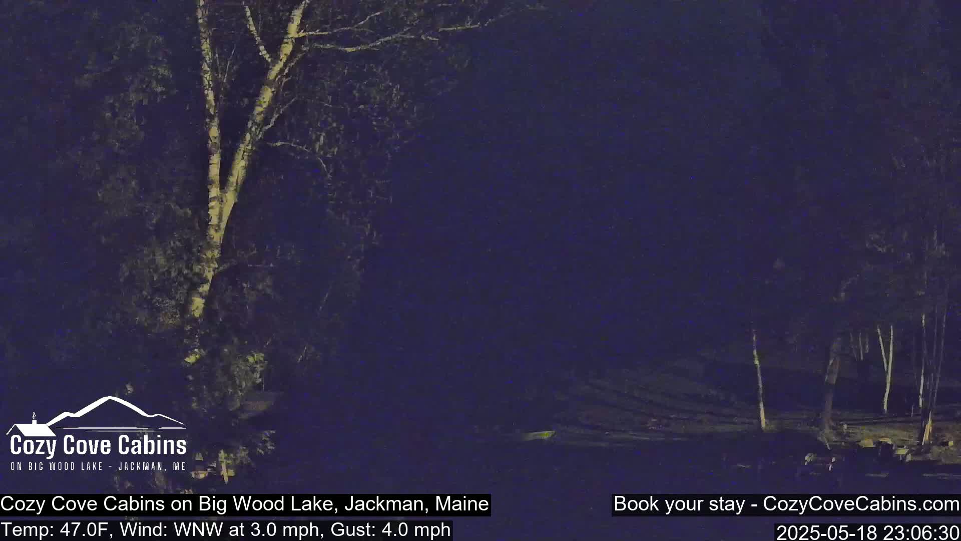 Cozy Cove Cabins, Wood Pond Live Cam - Jackman, Maine,  USA