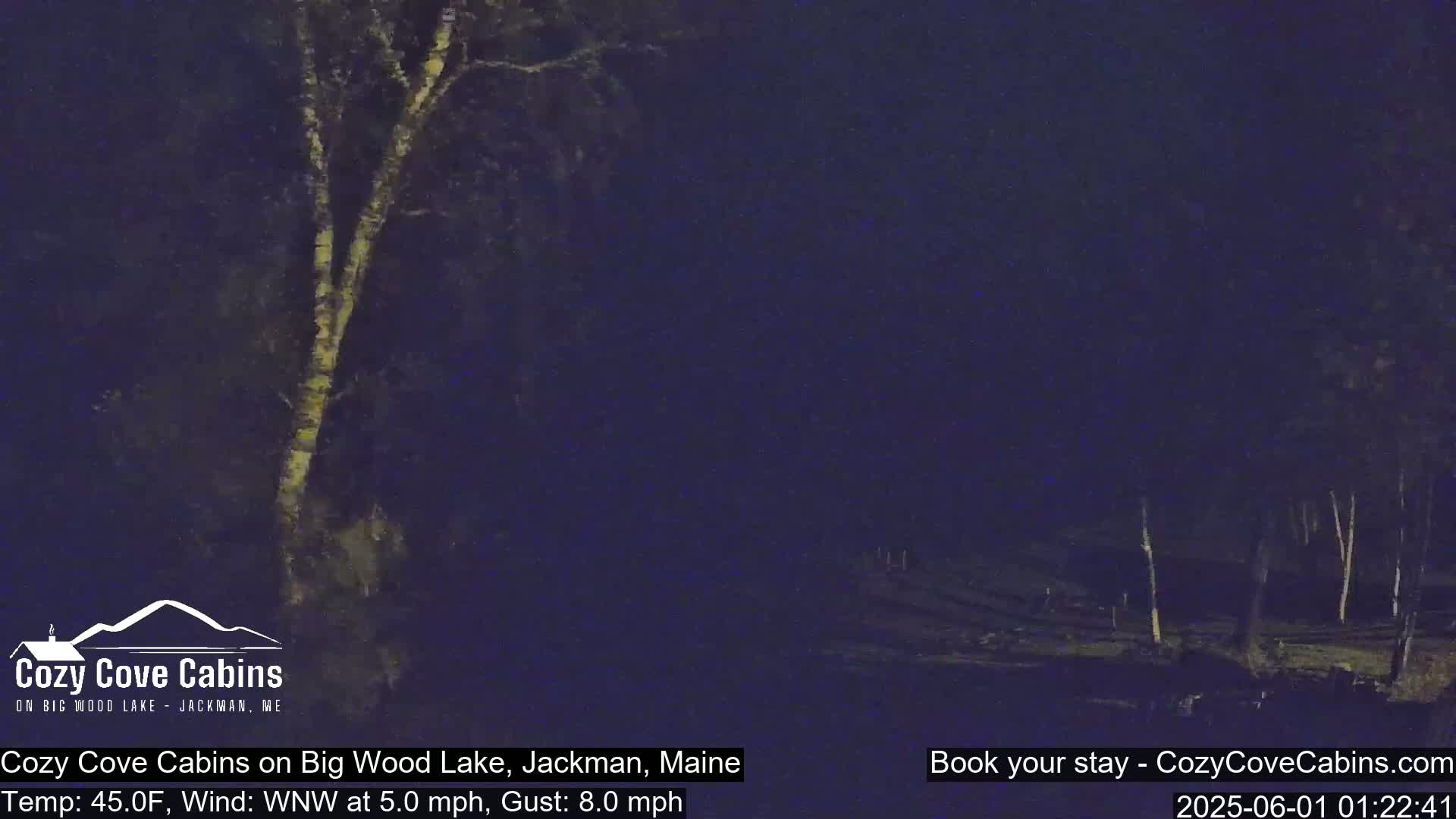 Cozy Cove Cabins, Wood Pond Live Cam - Jackman, Maine,  USA