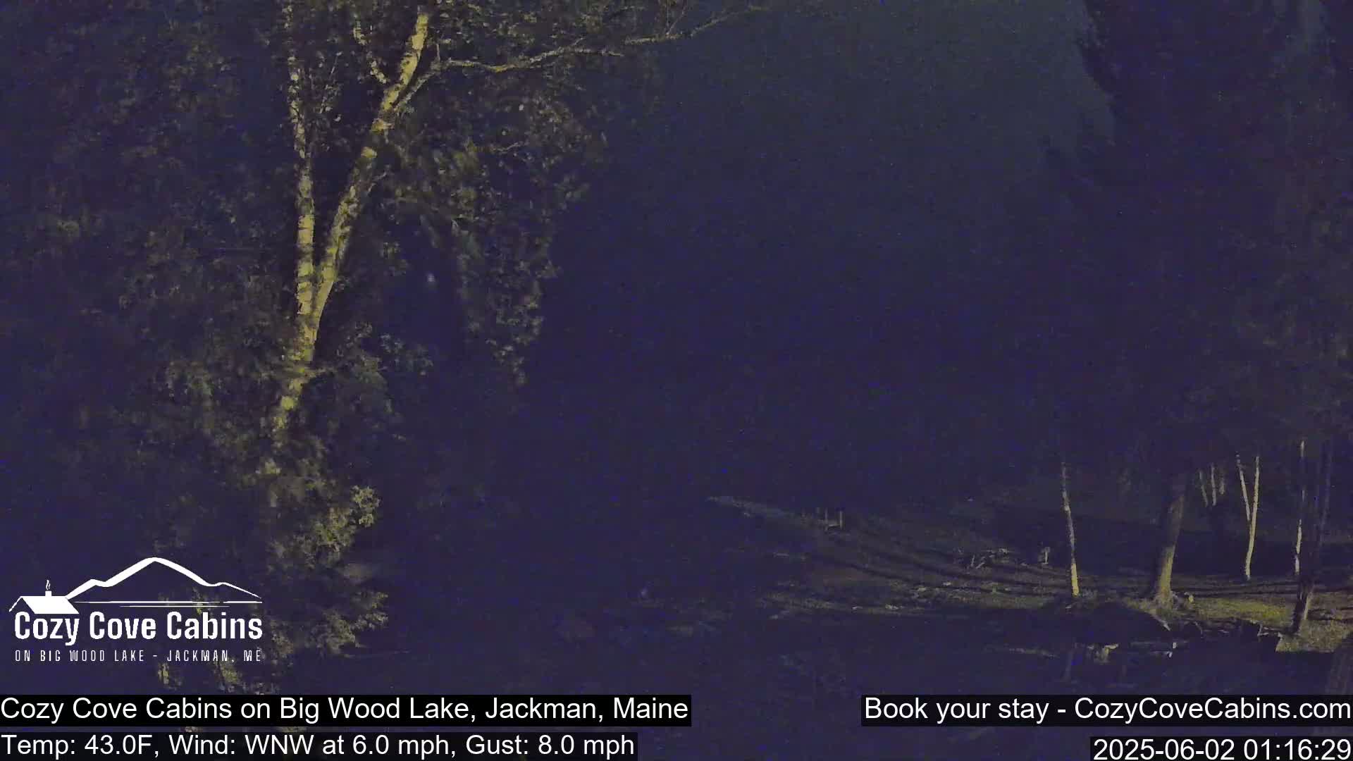 Cozy Cove Cabins, Wood Pond Live Cam - Jackman, Maine,  USA