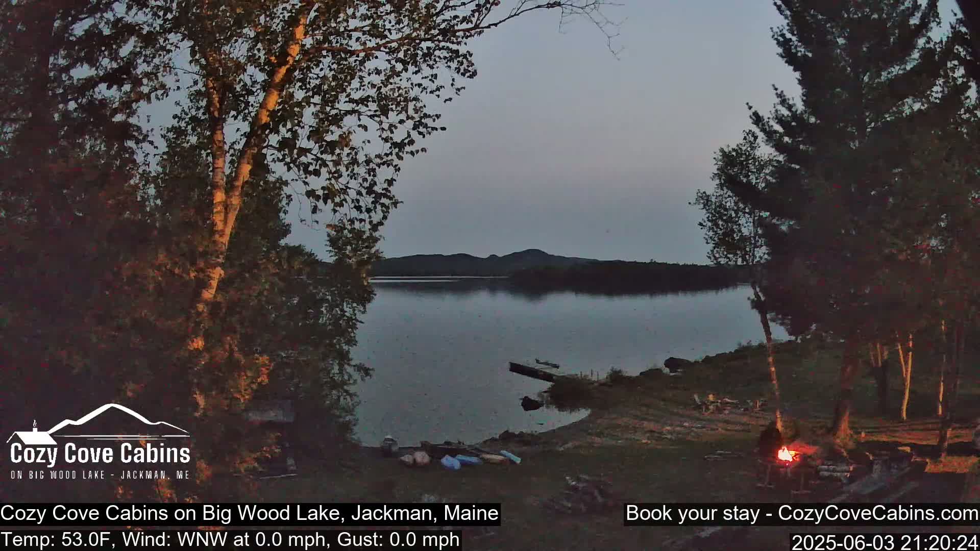 Cozy Cove Cabins, Wood Pond Live Cam - Jackman, Maine,  USA