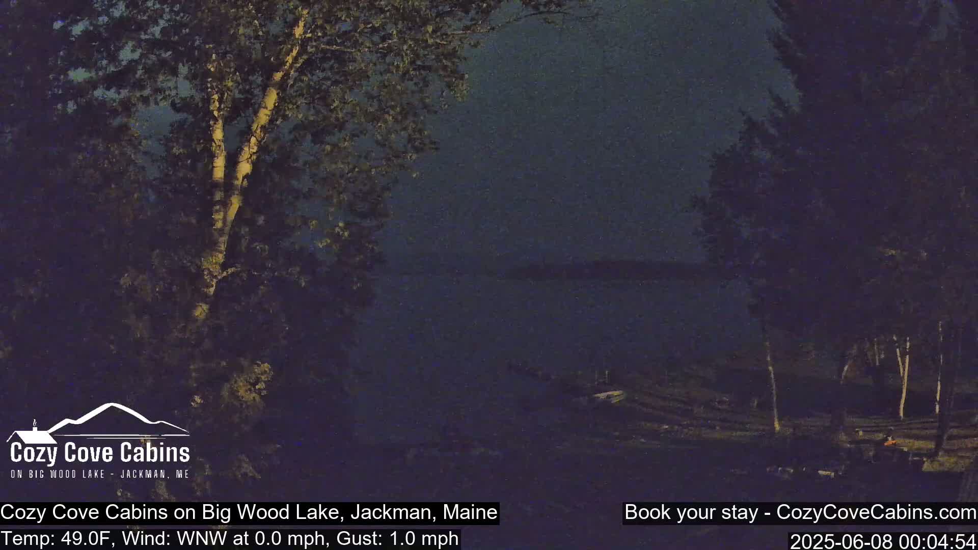 Cozy Cove Cabins, Wood Pond Live Cam - Jackman, Maine,  USA