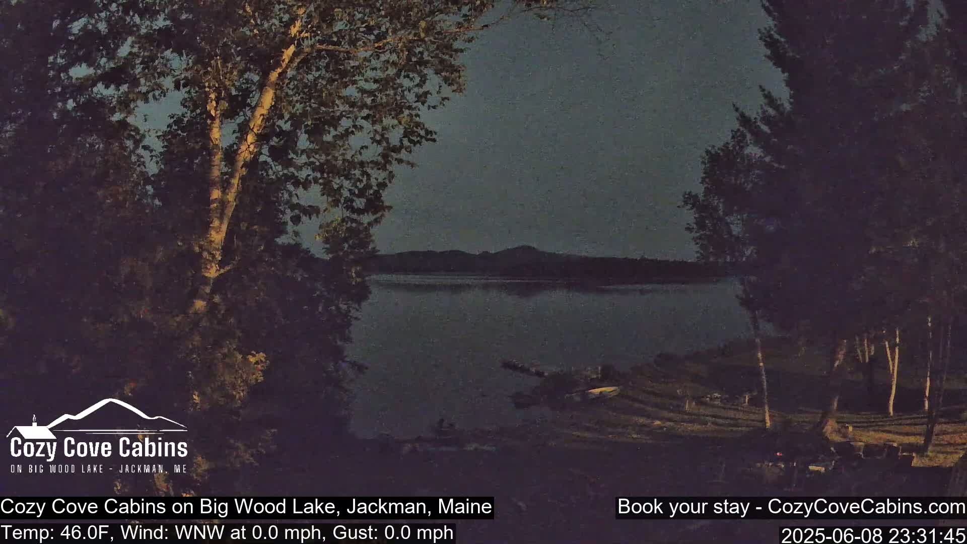 Cozy Cove Cabins, Wood Pond Live Cam - Jackman, Maine,  USA