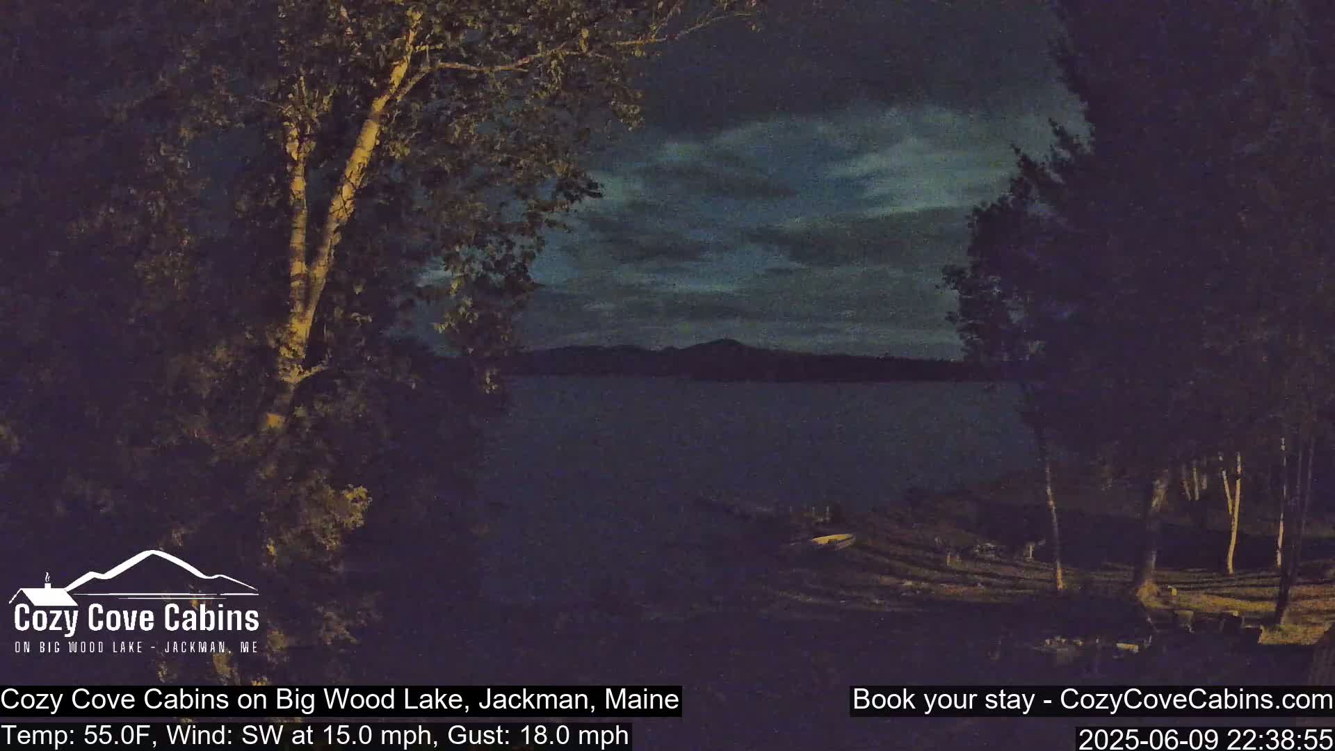 Cozy Cove Cabins, Wood Pond Live Cam - Jackman, Maine,  USA